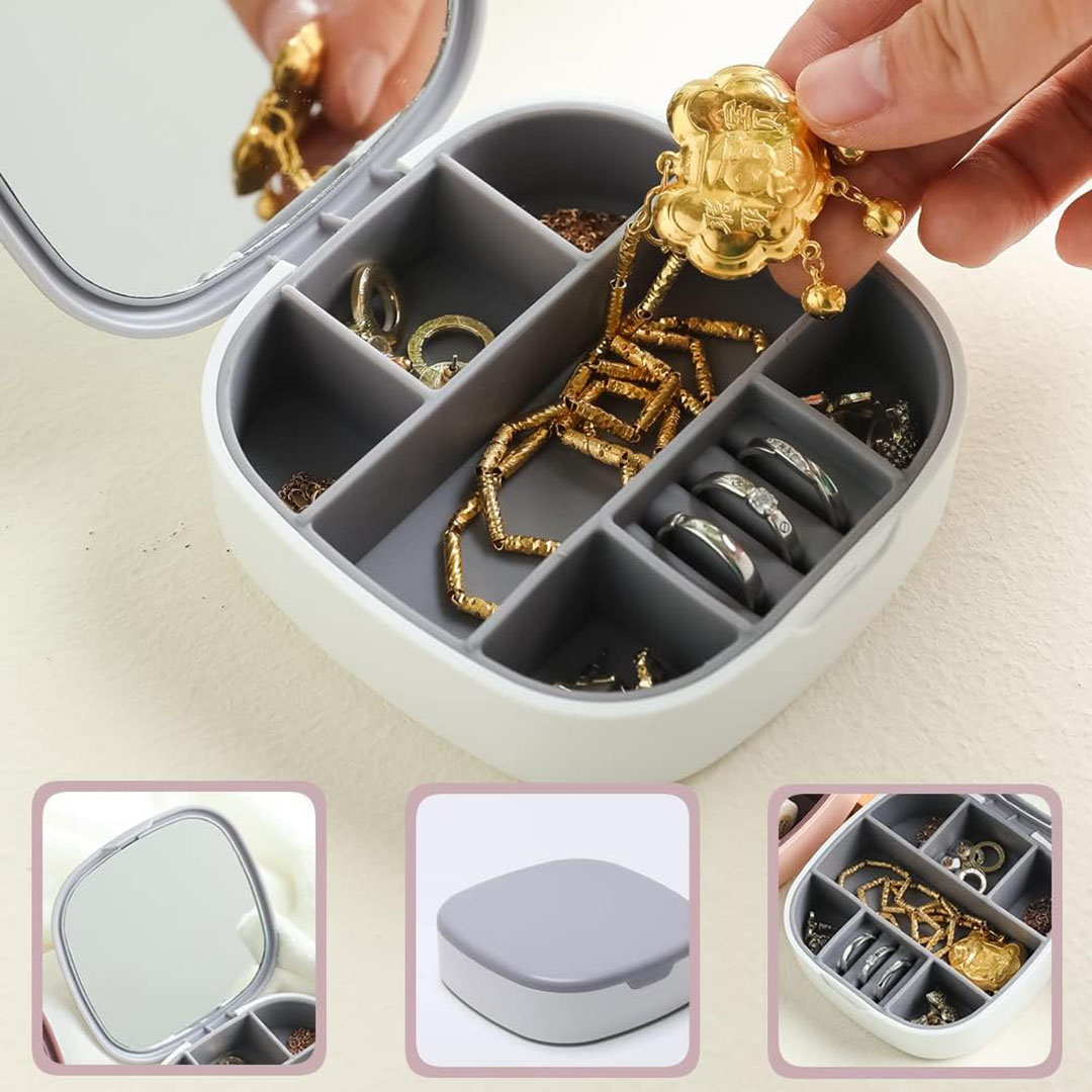 SkyAuks Jewelry Box, Women Portable Travel Jewelry Organizer Box Makeup Cosmetic Case Storage Bag for Necklace Chain Bracelet Watch Earring Mirror, Women's