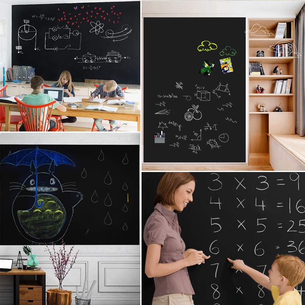 Extra Large Removable Chalkboard Paper Roll with 5 Color Chalks,  Self-Adhesive Blackboard Sticker 