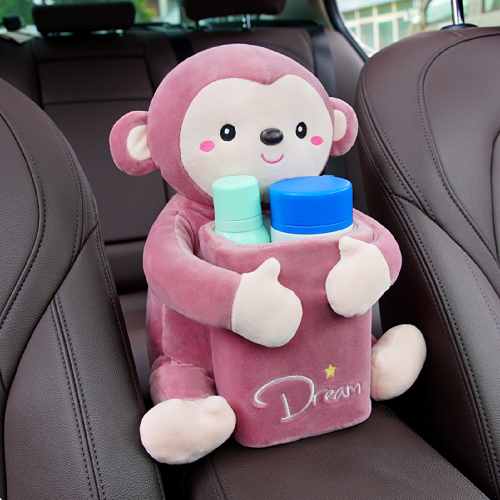 Pink Monkey Car Organizer and Tissue Holder
