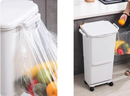 42L Large Double Layers Garbage Trash Cans Kitchen Storage Vertical Waste  Sorting Bins with Wheel Garbage Bag Holder Recyclable