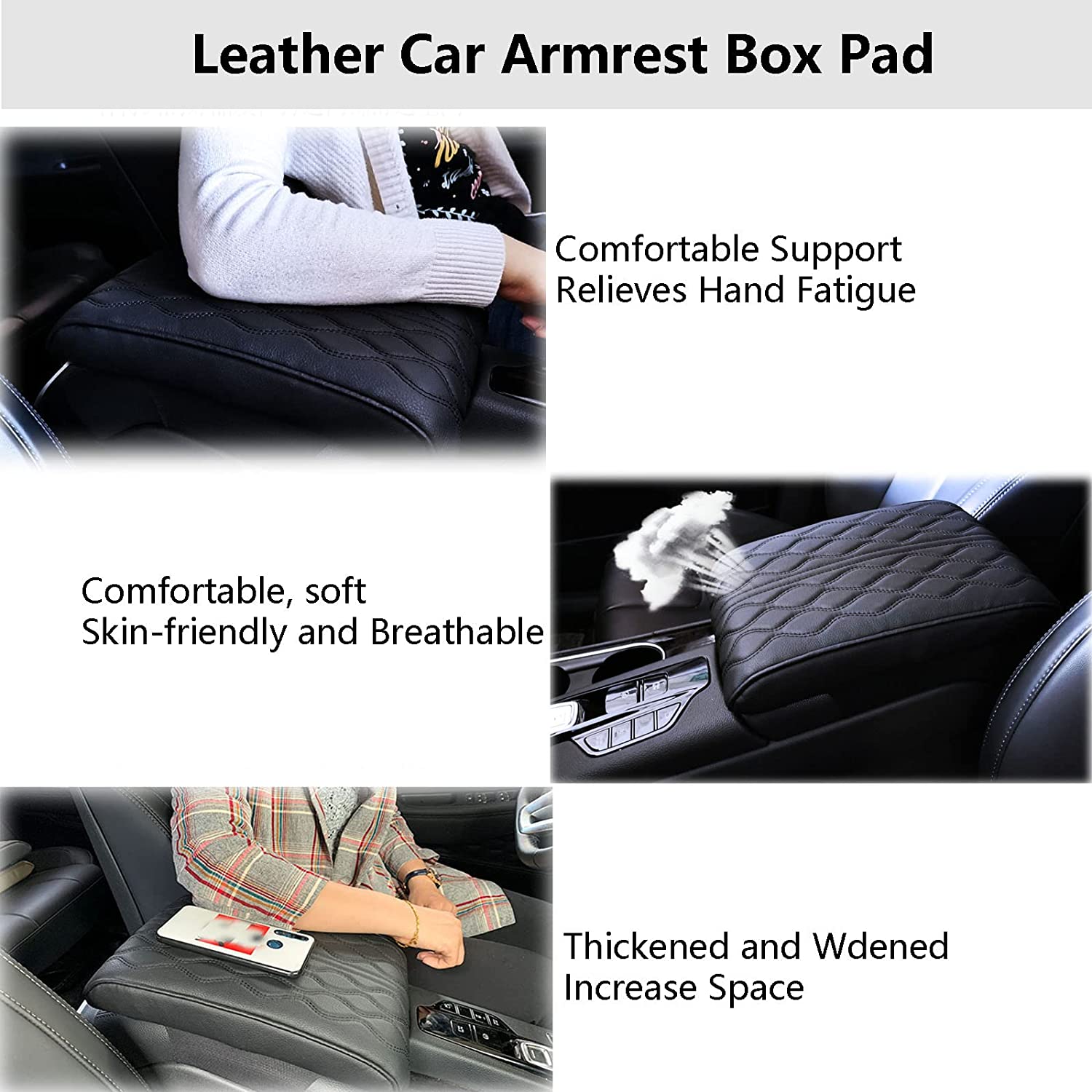 Leather Car Armrest Box Pad - Black